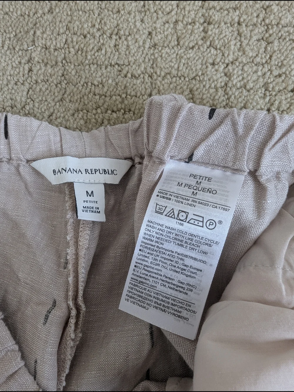 Banana Republic Wide Leg 100% Linen Pull On Pant M Petite Geometric Coastal Boho